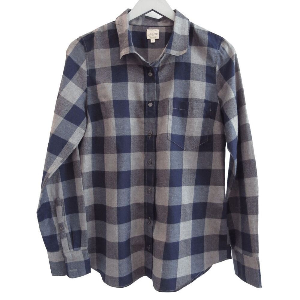 J. Crew Navy & Gray Check Lightweight Flannel Perfect Shirt Sz S